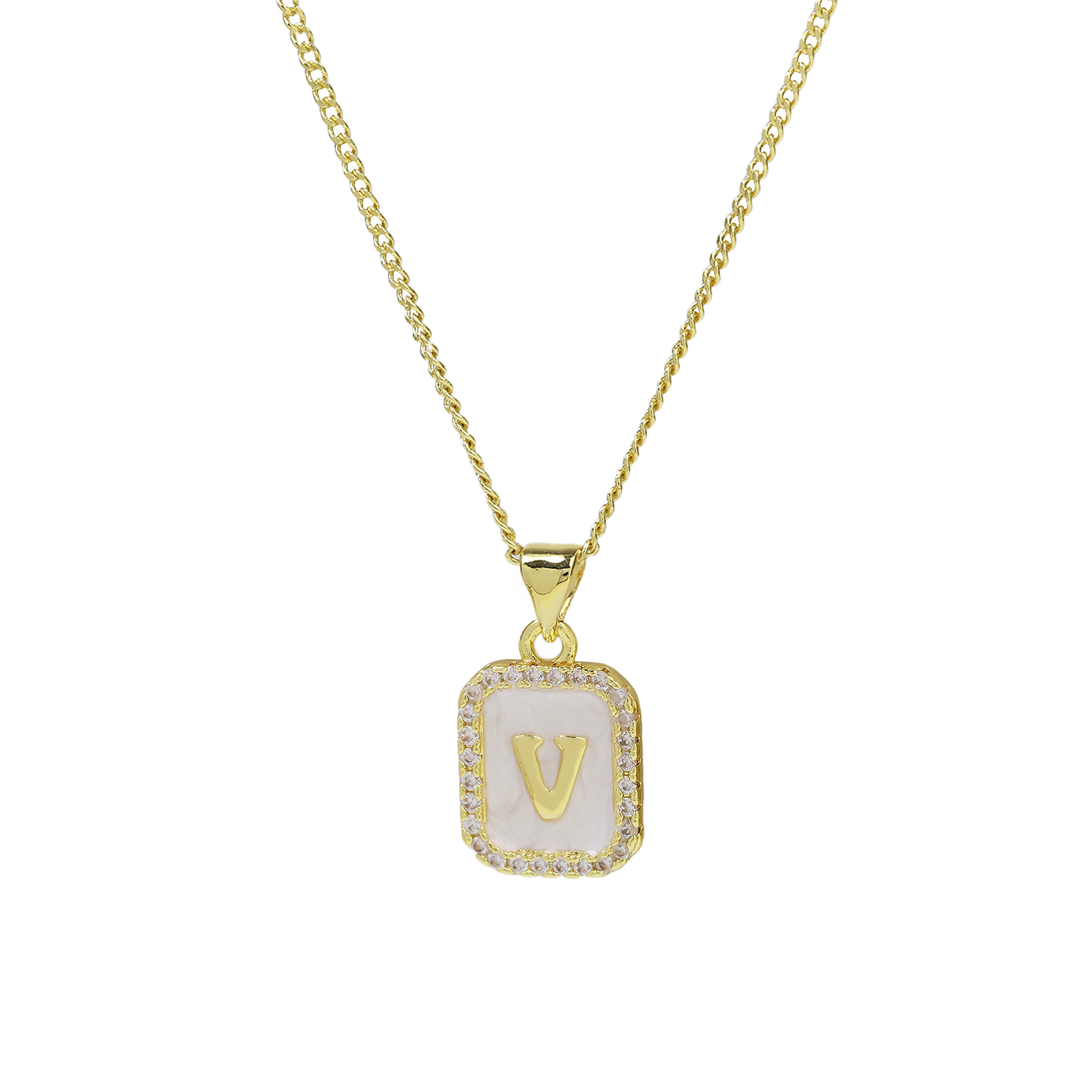Enamel Initial Letter Alphabet Necklace