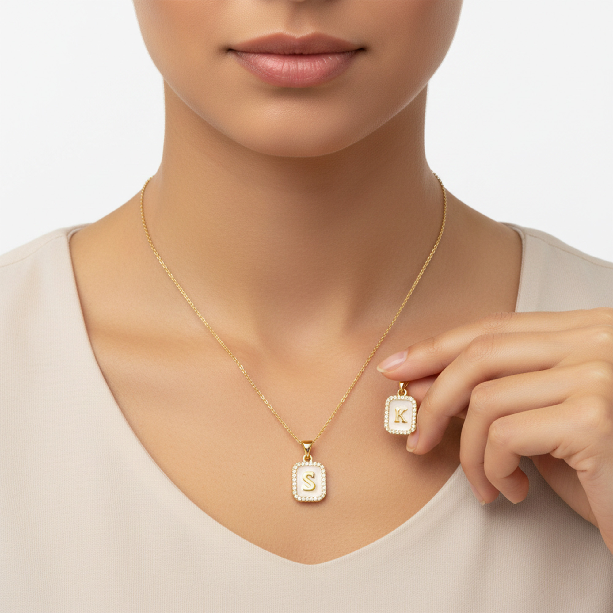 Enamel Initial Letter Alphabet Necklace