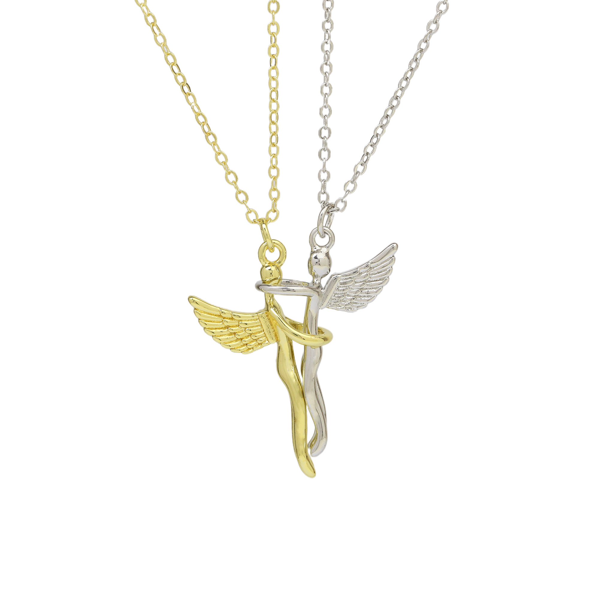 Angel Wings Hug Couple Pendant Necklace