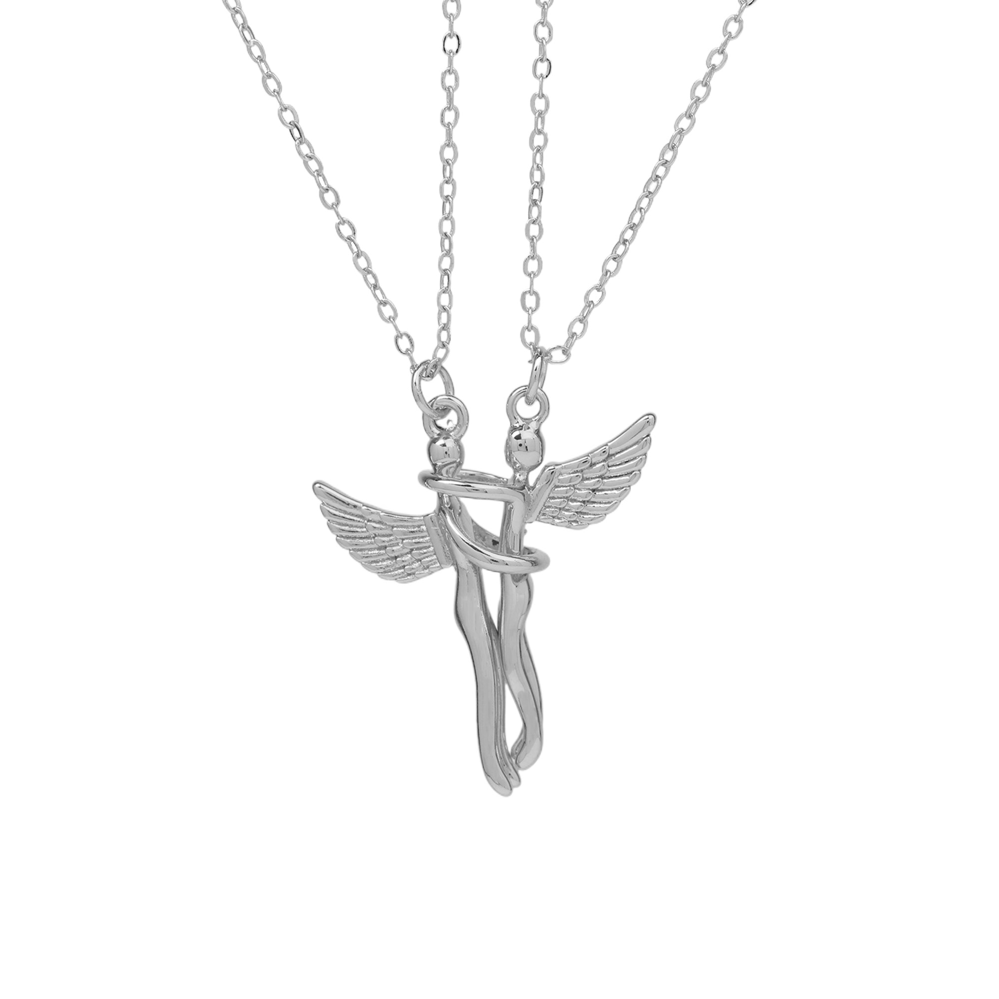 Angel Wings Hug Couple Pendant Necklace