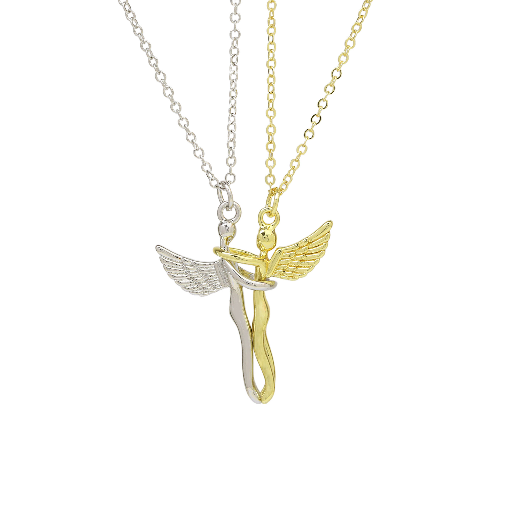 Angel Wings Hug Couple Pendant Necklace