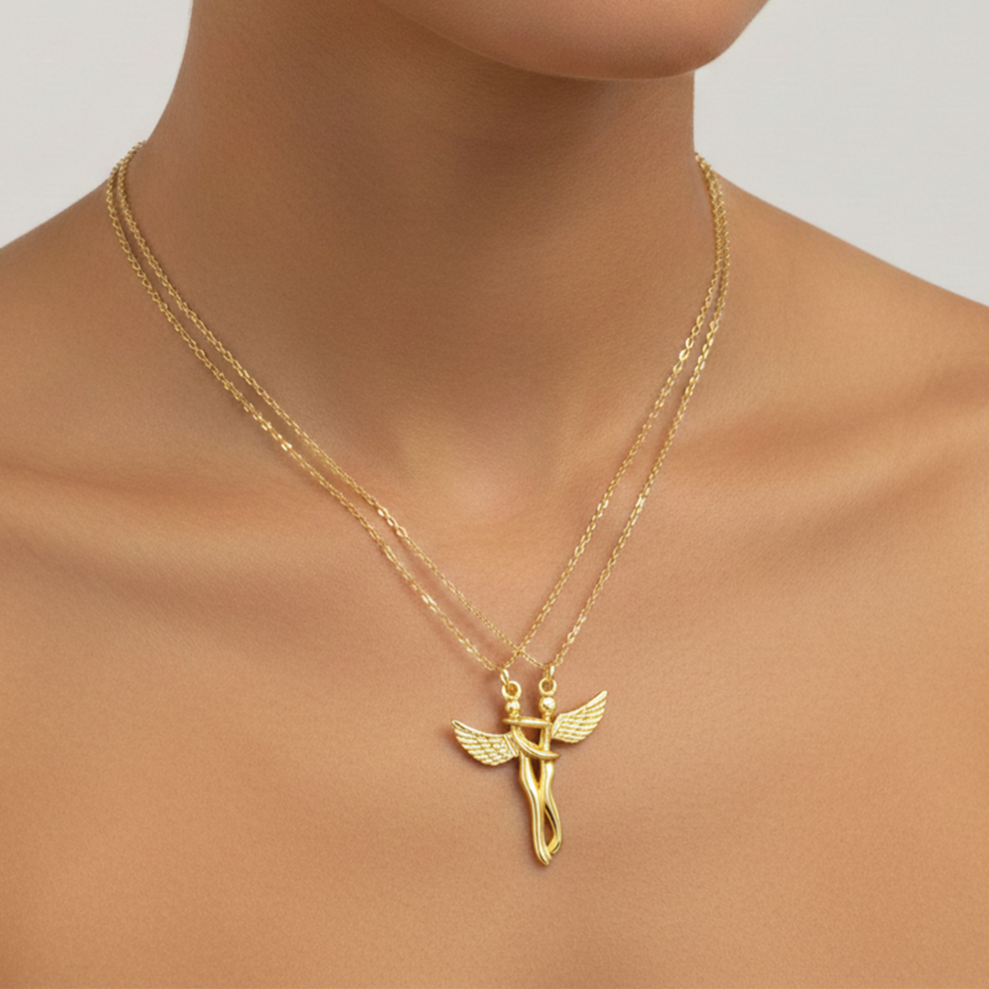 Angel Wings Hug Couple Pendant Necklace