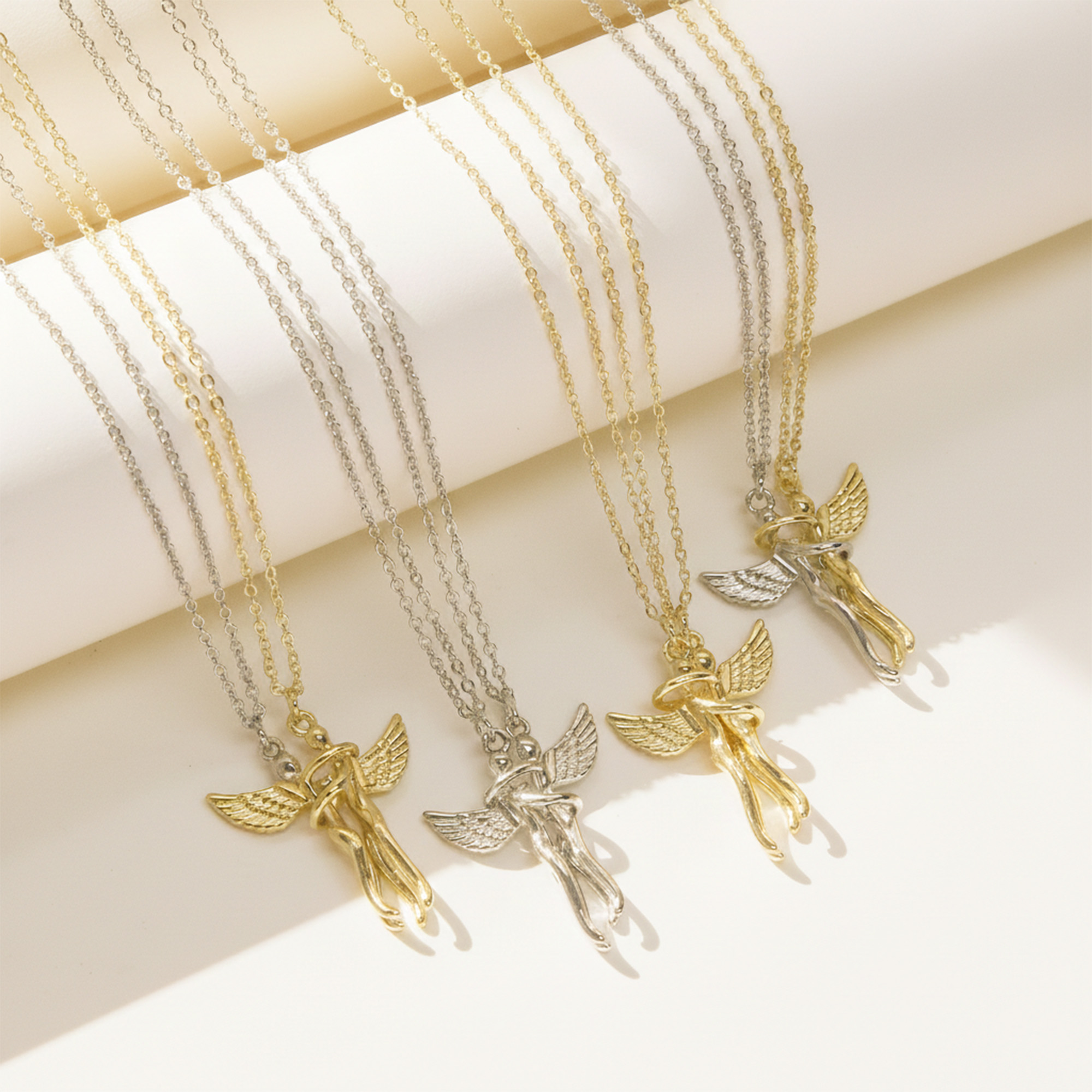 Angel Wings Hug Couple Pendant Necklace