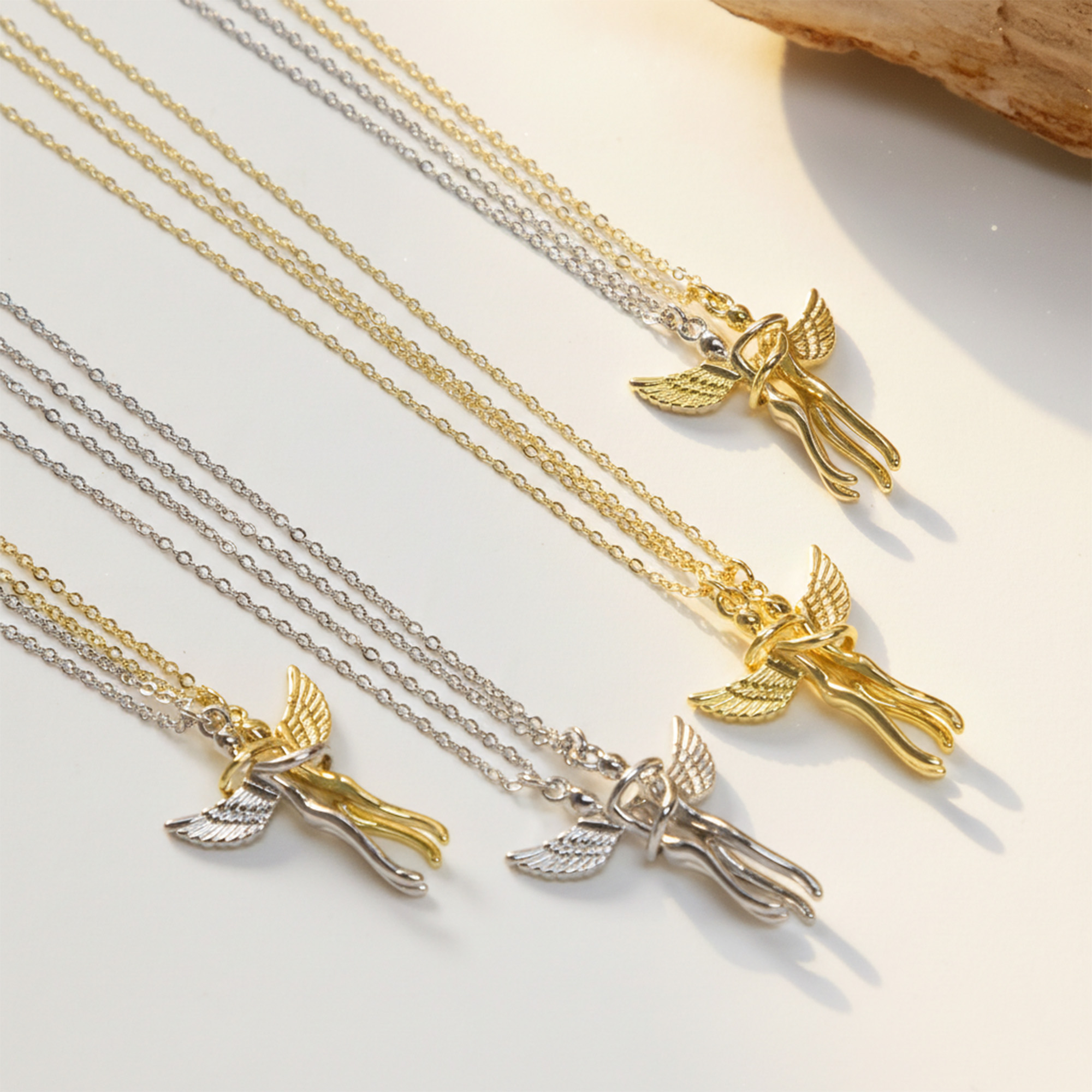 Angel Wings Hug Couple Pendant Necklace