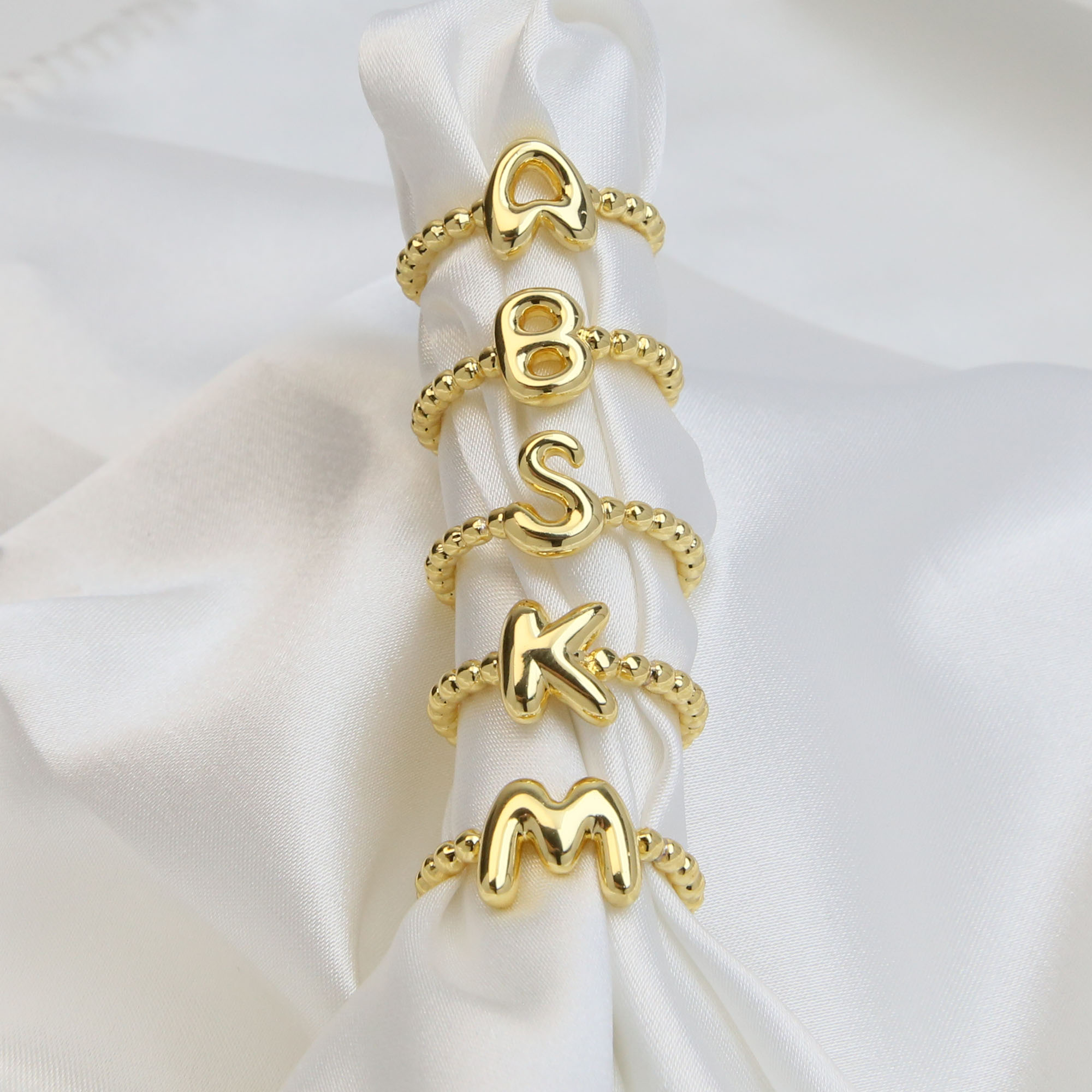 Glossy Bubble Initial Letter Alphabet Rings