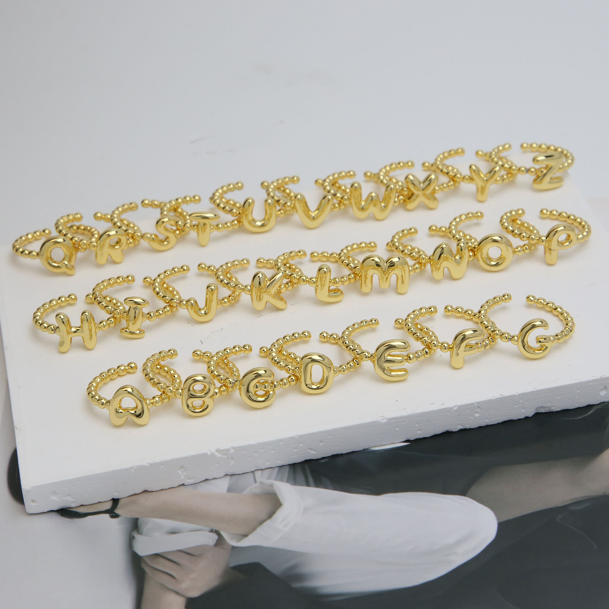 Glossy Bubble Initial Letter Alphabet Rings