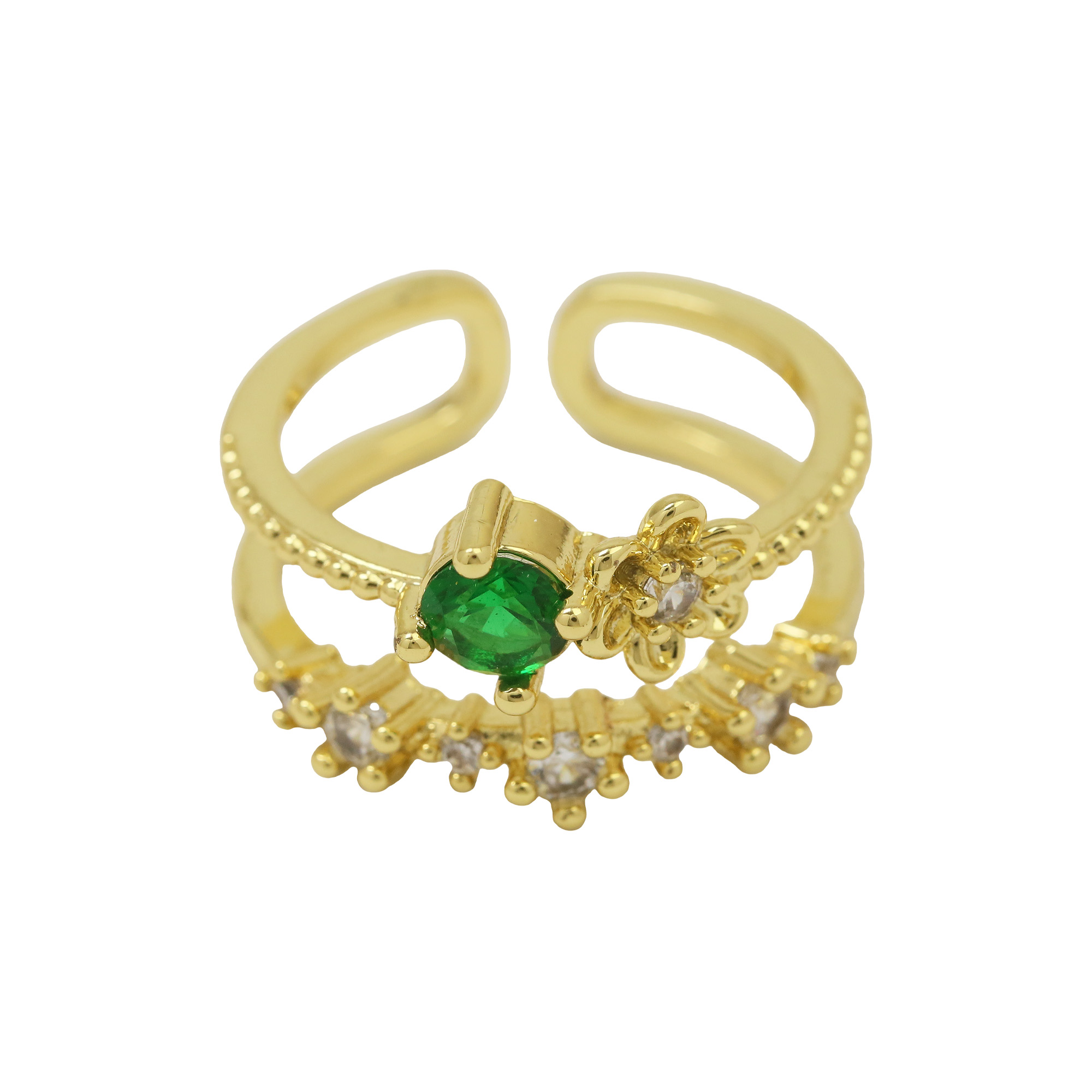 Zircon Flower Brass Rings