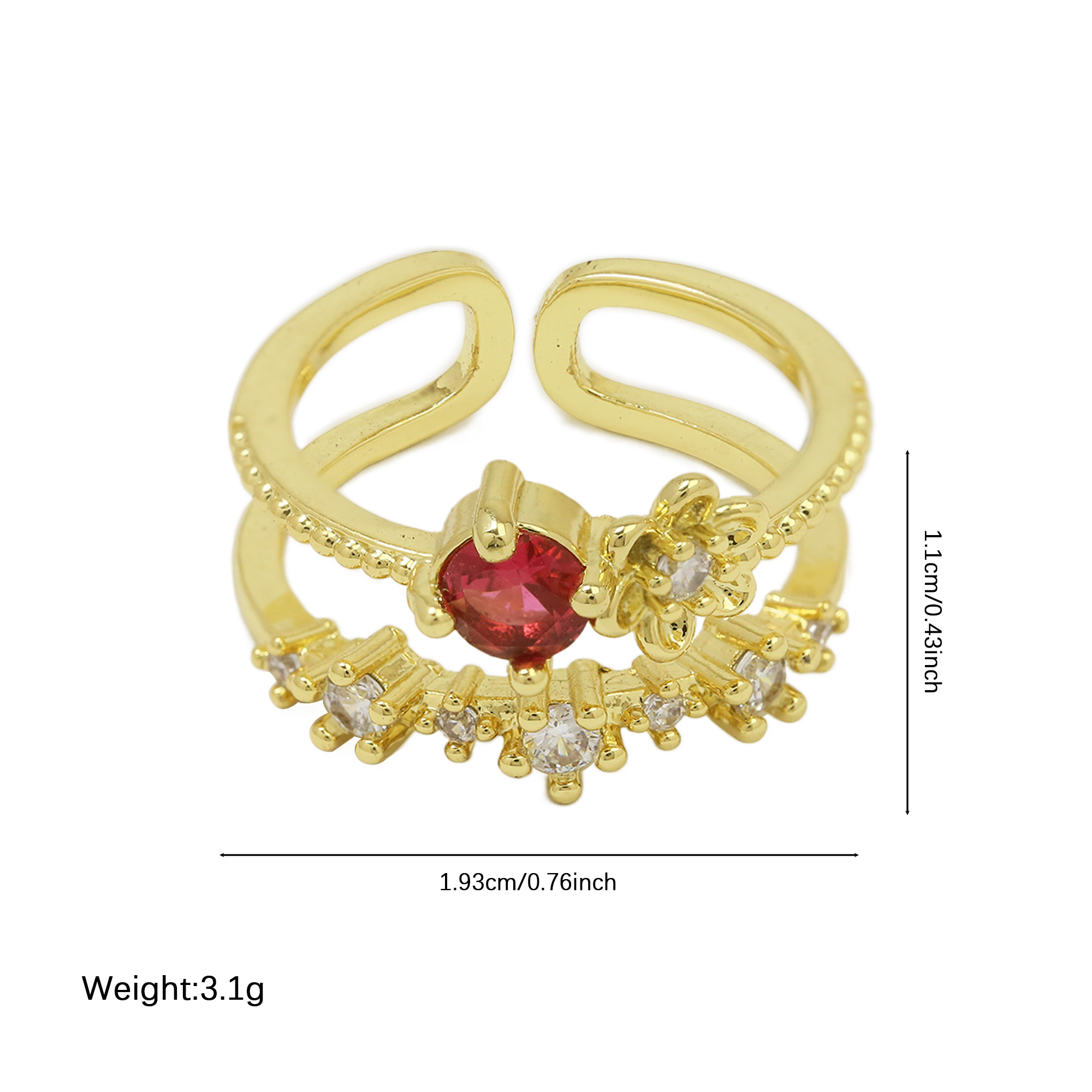 Zircon Flower Brass Rings