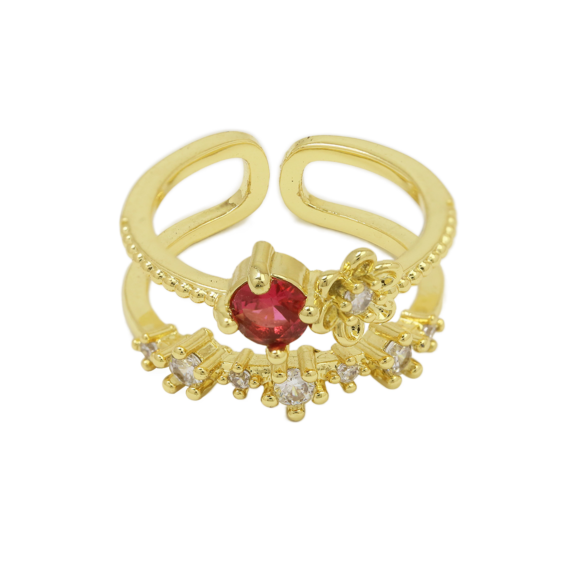 Zircon Flower Brass Rings