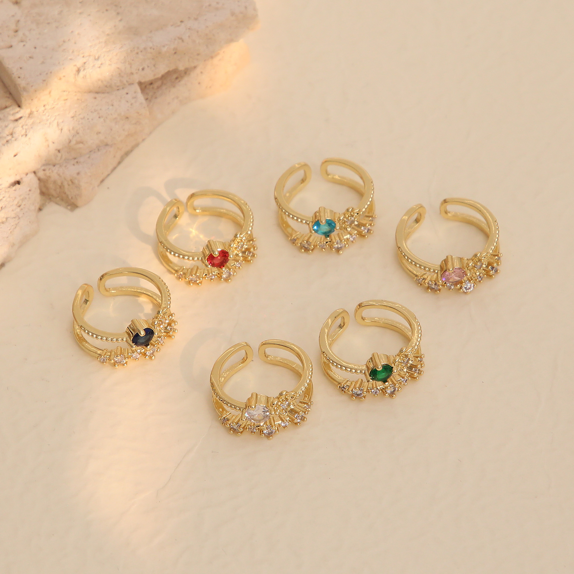 Zircon Flower Brass Rings