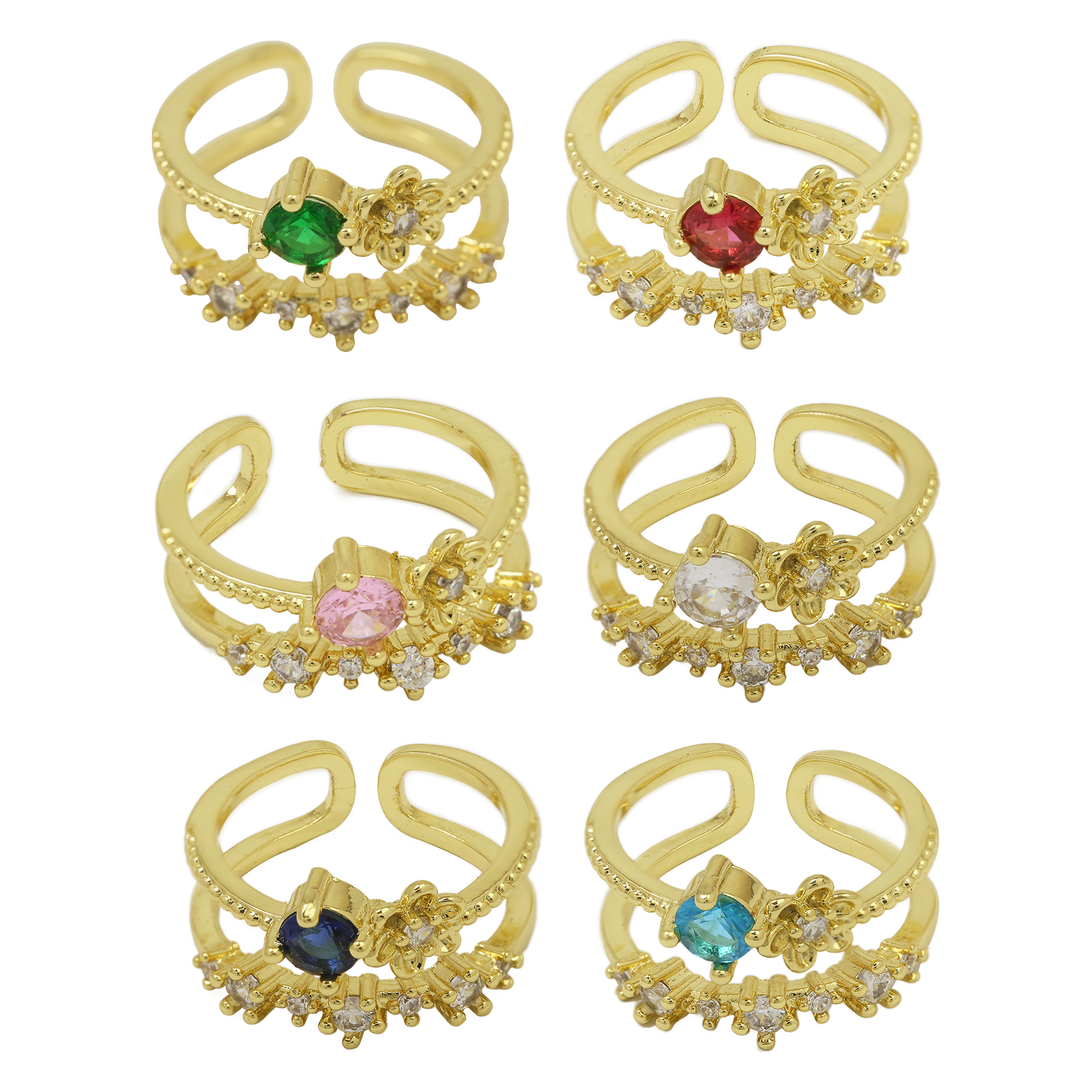 Zircon Flower Brass Rings