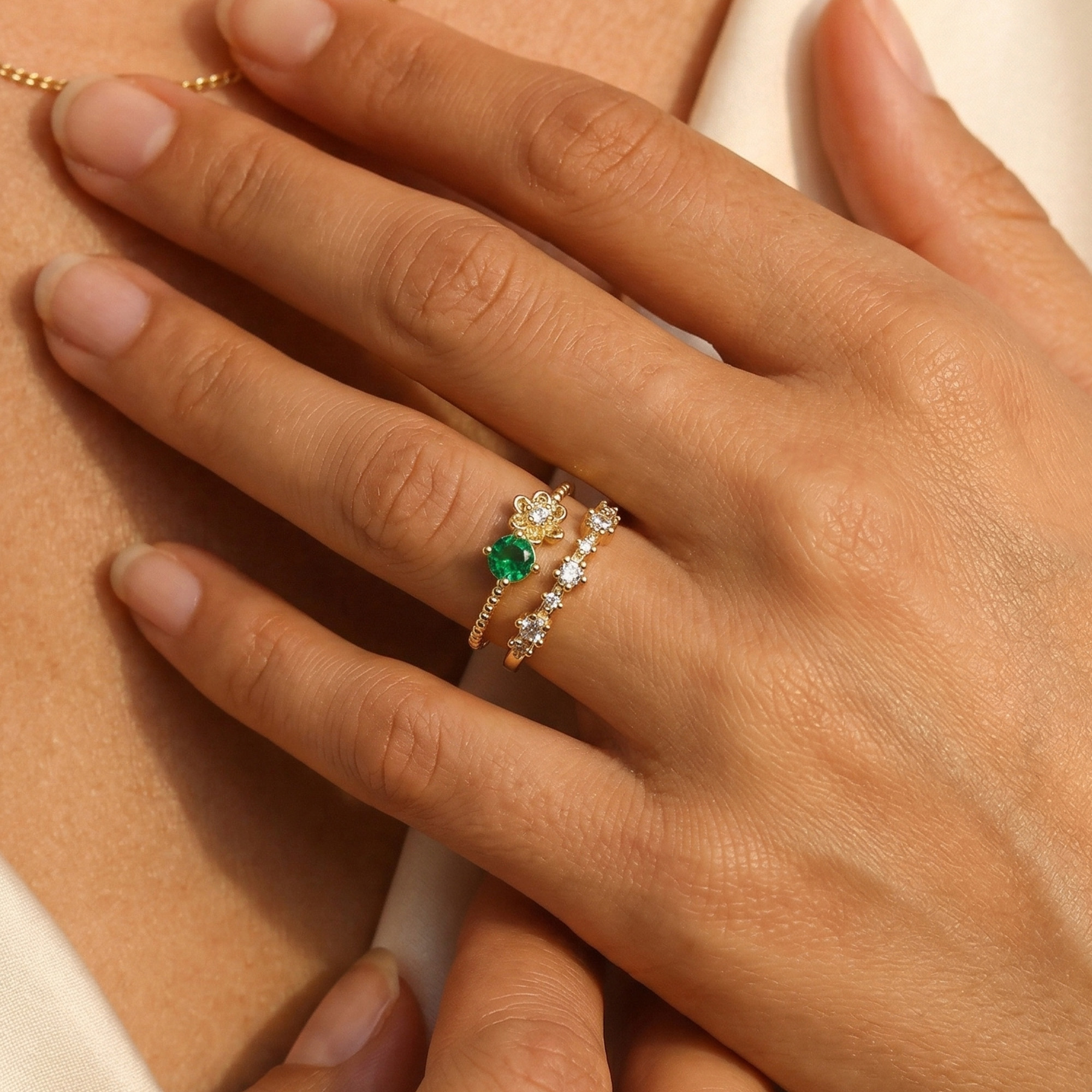 Zircon Flower Brass Rings