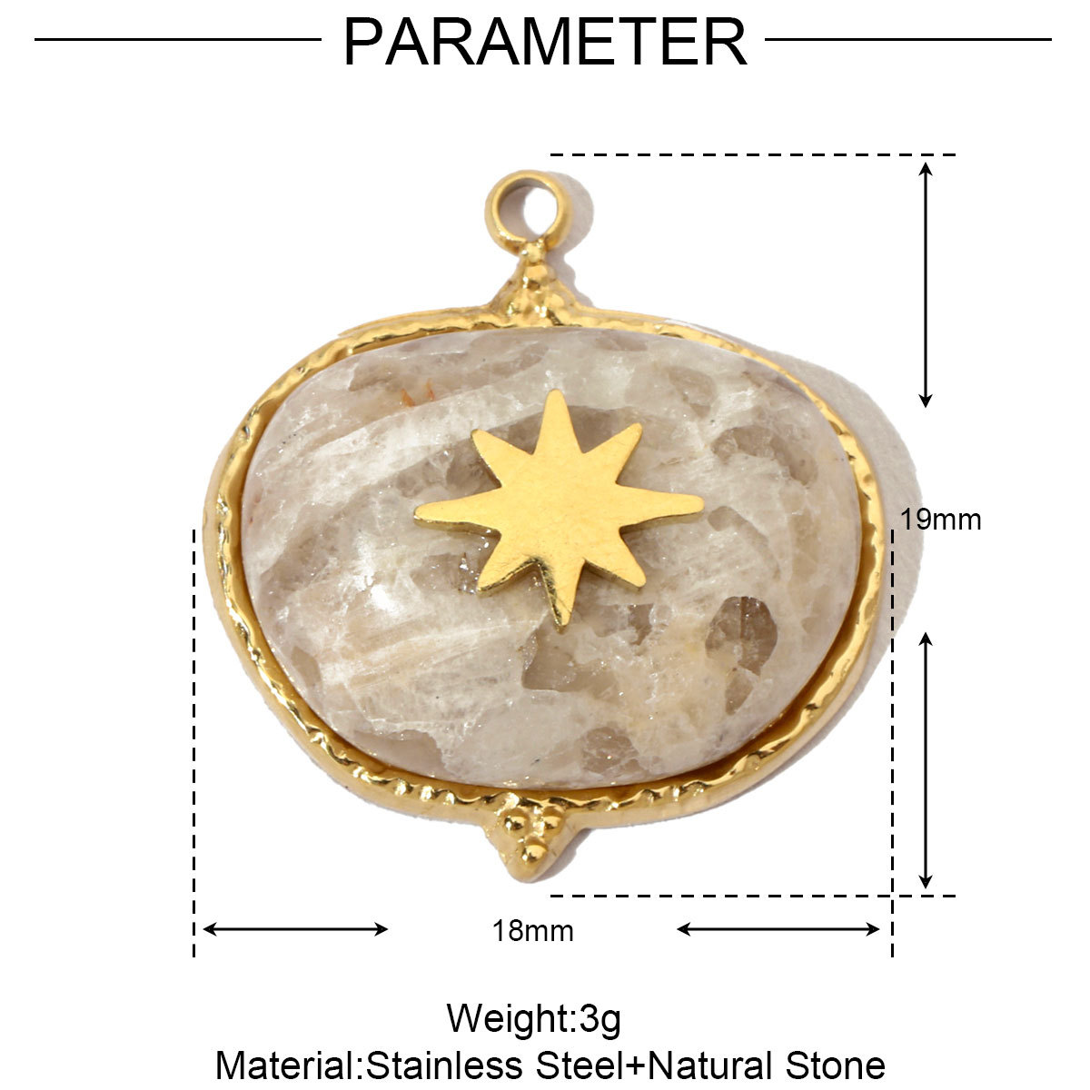 Natural Stone Stainless Steel Charms