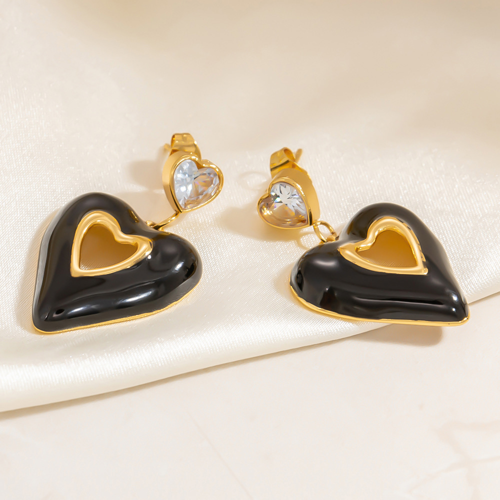 Enamel Heart Flower Earrings