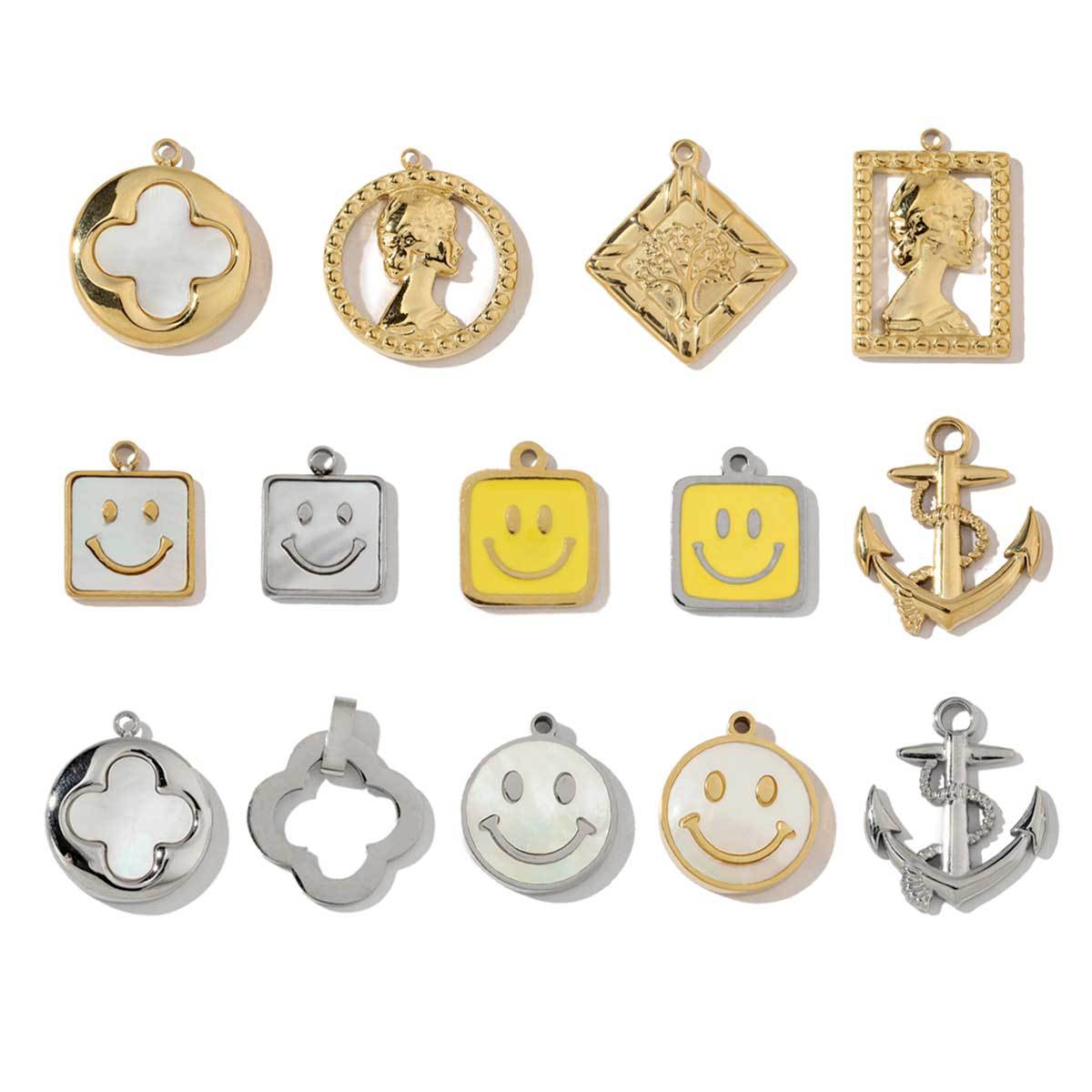 Clover Shell Smiley Life Tree Stainless Steel Charms