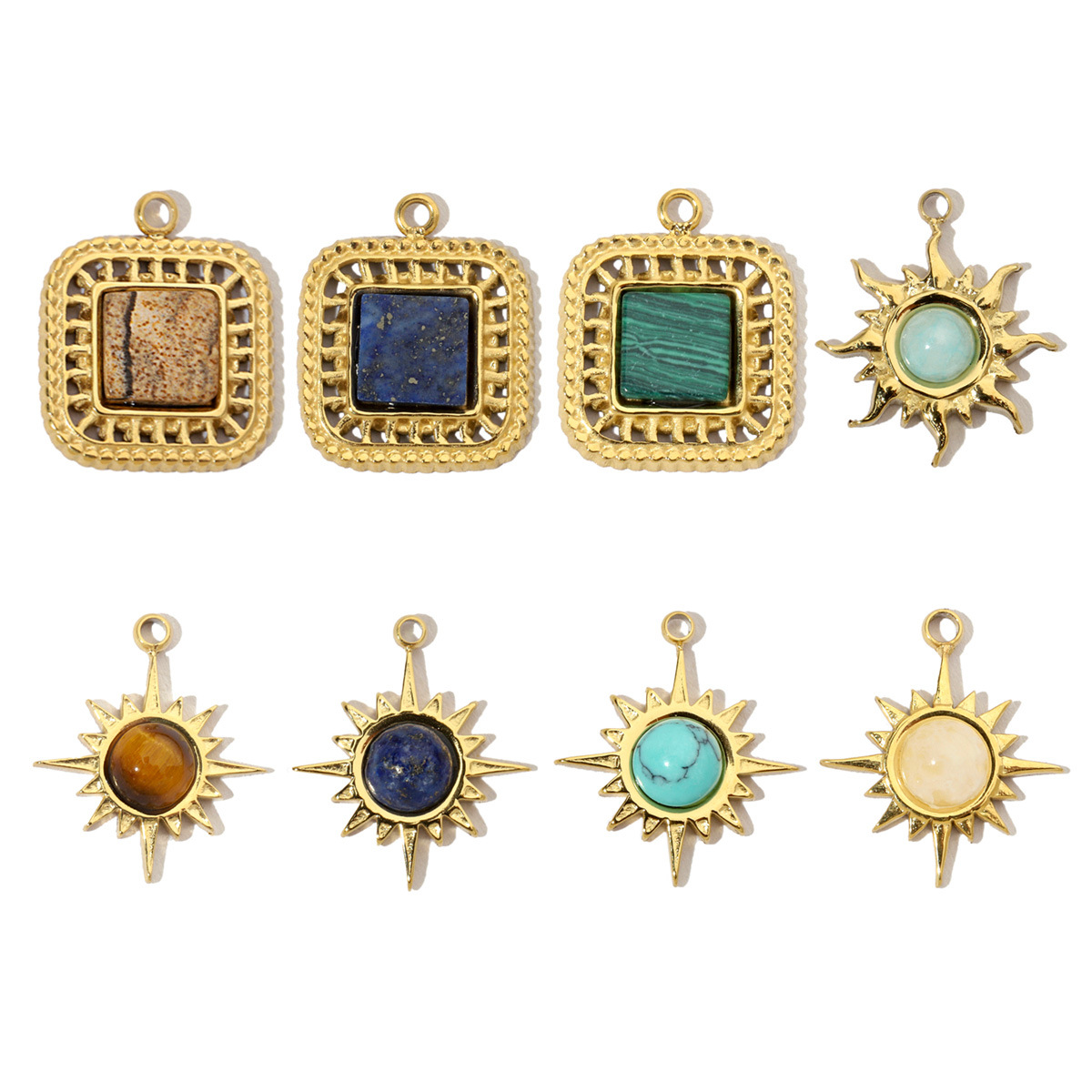 Natural Stone Geometric Stainless Steel Charms