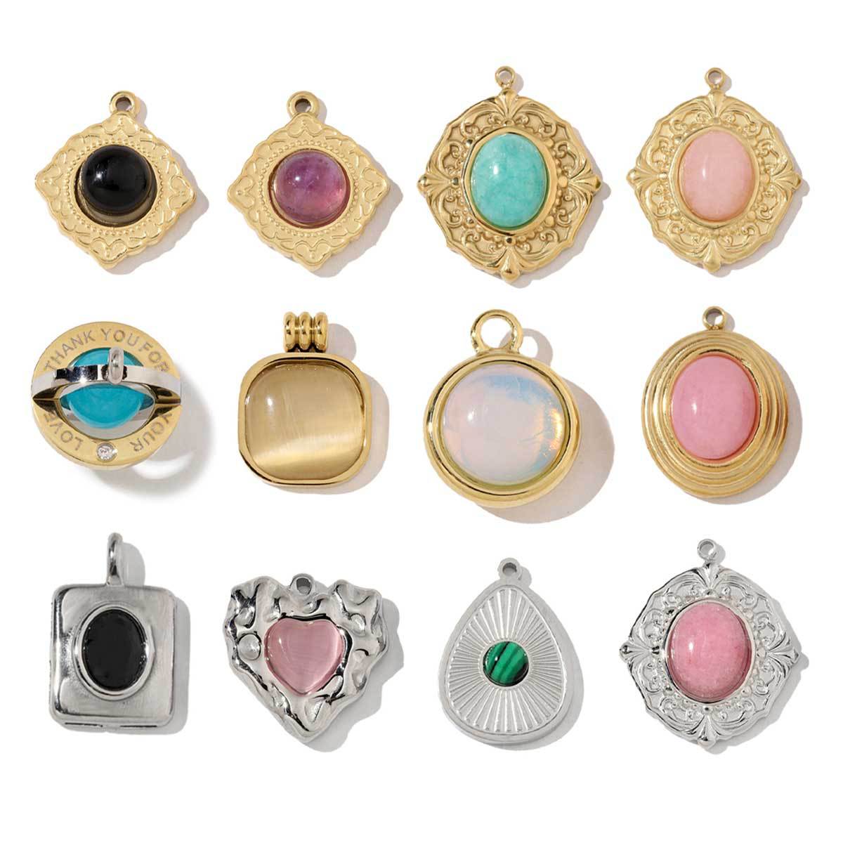 Natural Stone Stainless Steel Charms