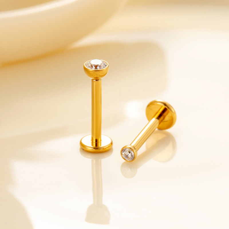 G23 Threadless Push In 1.2*8mm CZ Lip Stud Piercing  Earrings