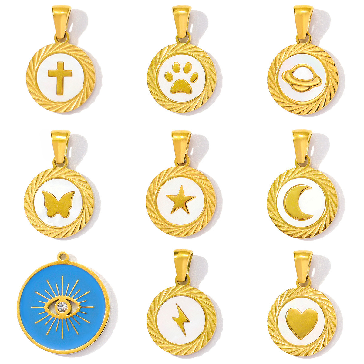 Shell Round Cat Claw Star Moon Butterfly Stainless Steel Charms