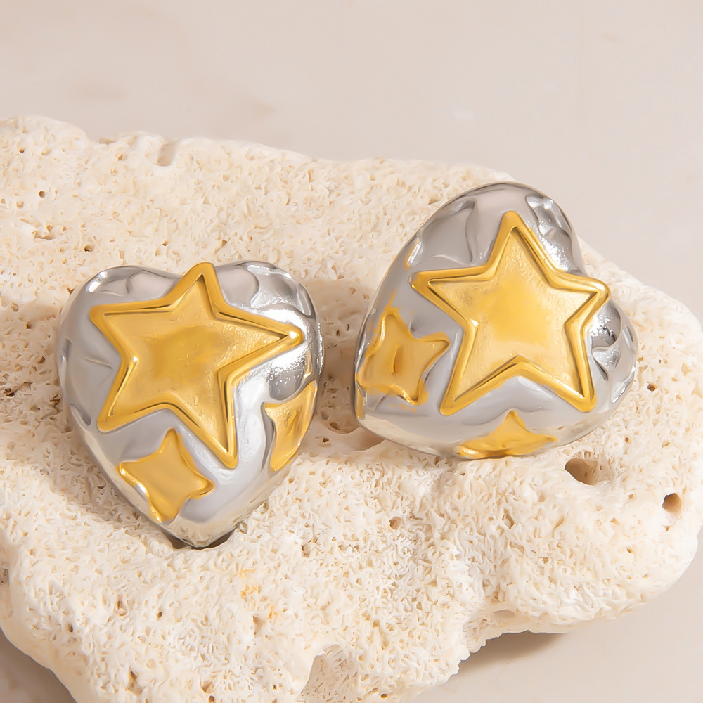 Two-Tone Heart Star Earrings