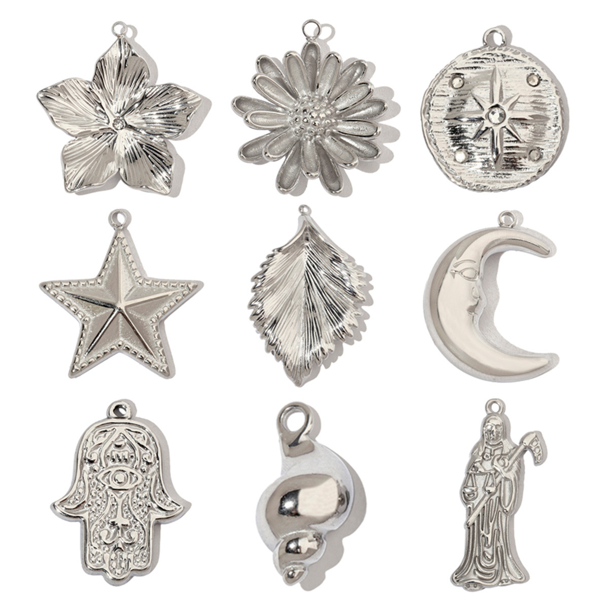 Conch Leaves Moon Stars Stainless Steel Charms