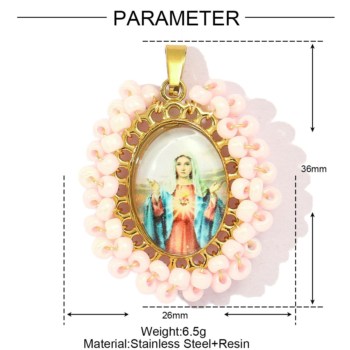 Woven Millet Beads Virgin Mary Stainless Steel Charms