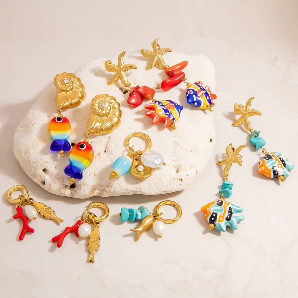 Fish Starfish Conch Earrings