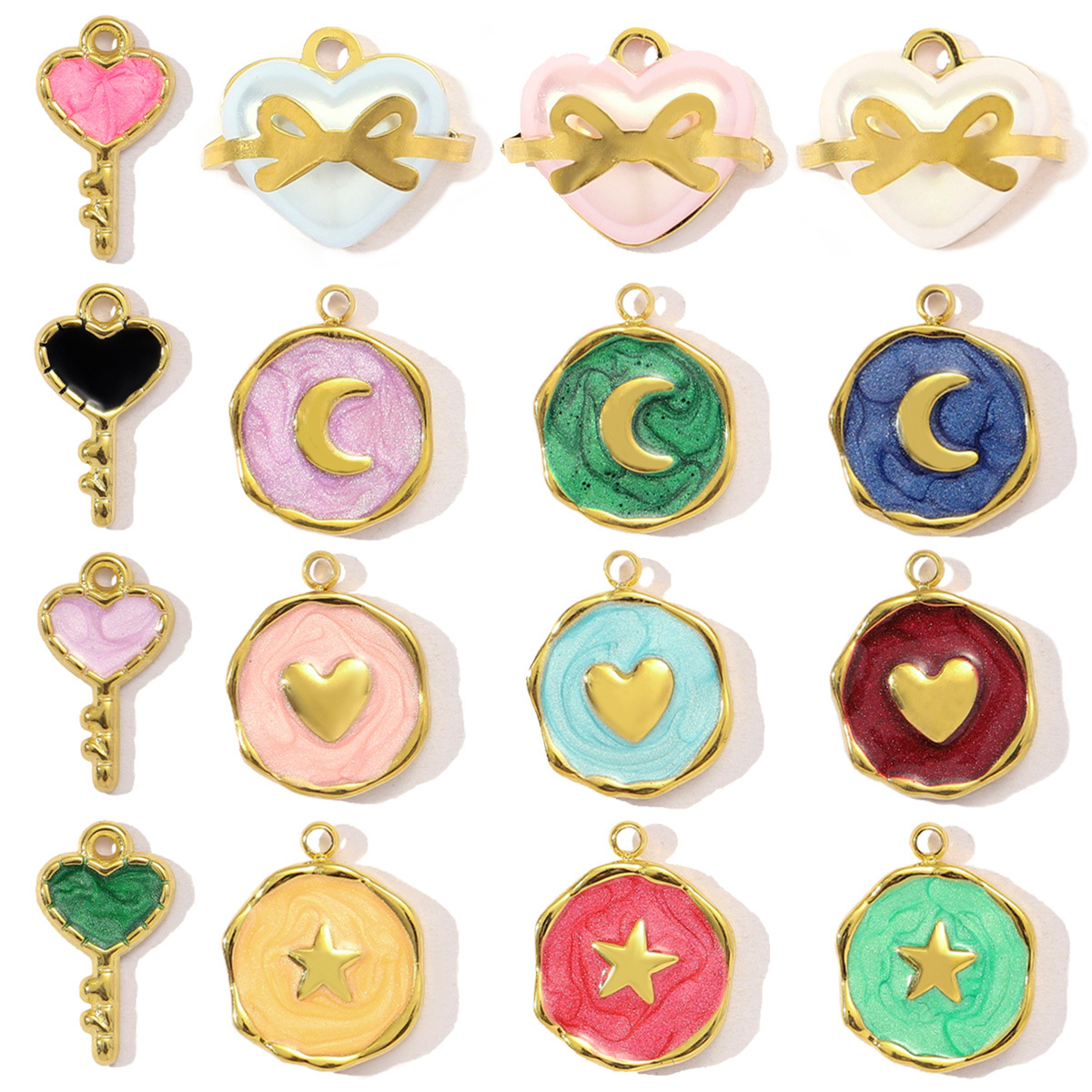 Heart Bow Key Star Moon Stainless Steel Charms
