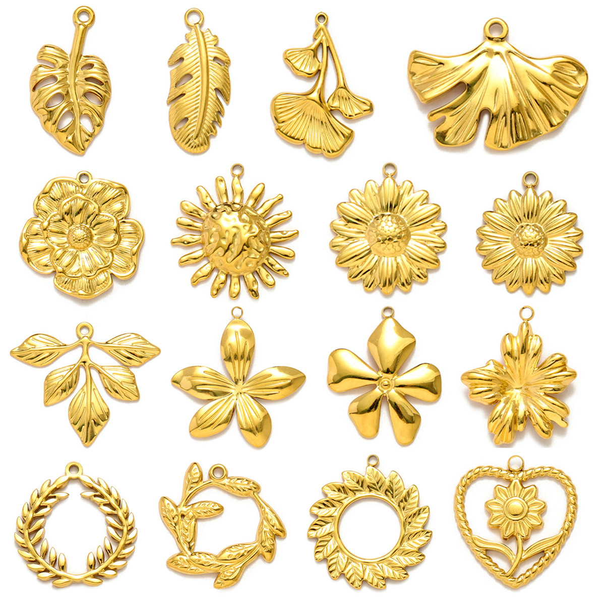 Ginkgo Leaf Daisy Sun Leaves Stainless Steel Charms