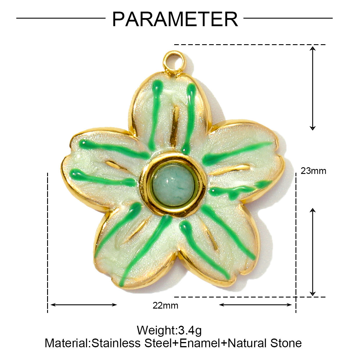 Natural Stone Flower Heart Stainless Steel Charms