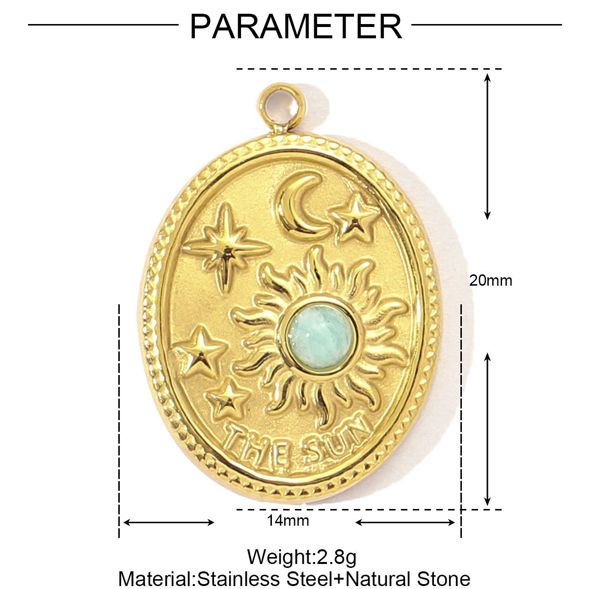 Natural Stone Star Sun Coral Eye Stainless Steel Charms