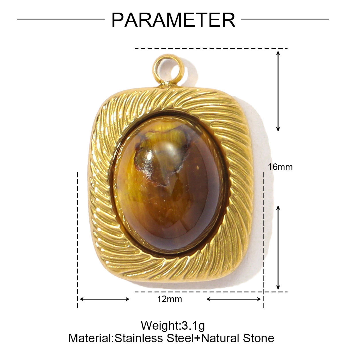 Natural Stone Sun Eyes Stainless Steel Charms