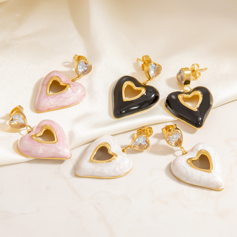 Enamel Heart Flower Earrings