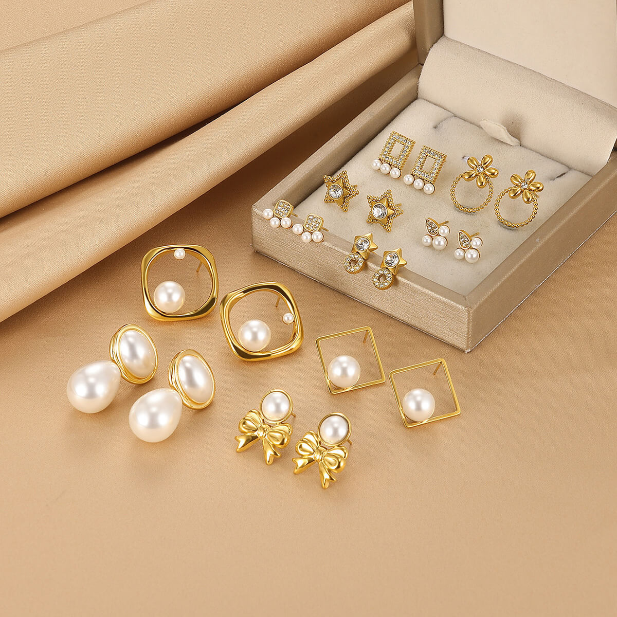 Irregular Geometry Butterfly Pearl Earrings