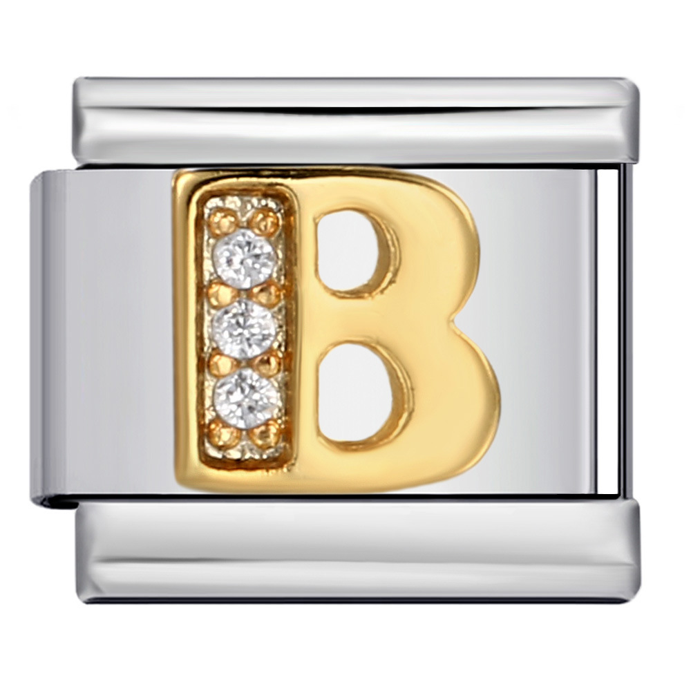 Stainless Steel with Diamond Letter DIY Italian Bracelet