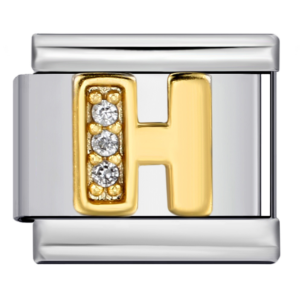 Stainless Steel with Diamond Letter DIY Italian Bracelet