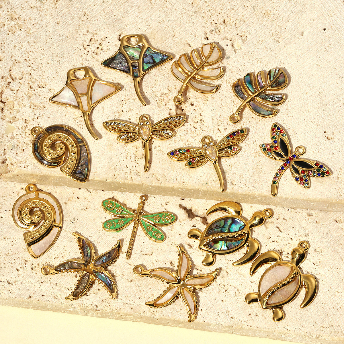 Shell Dragonfly Starfish Turtle Conch Stainless Steel Charms