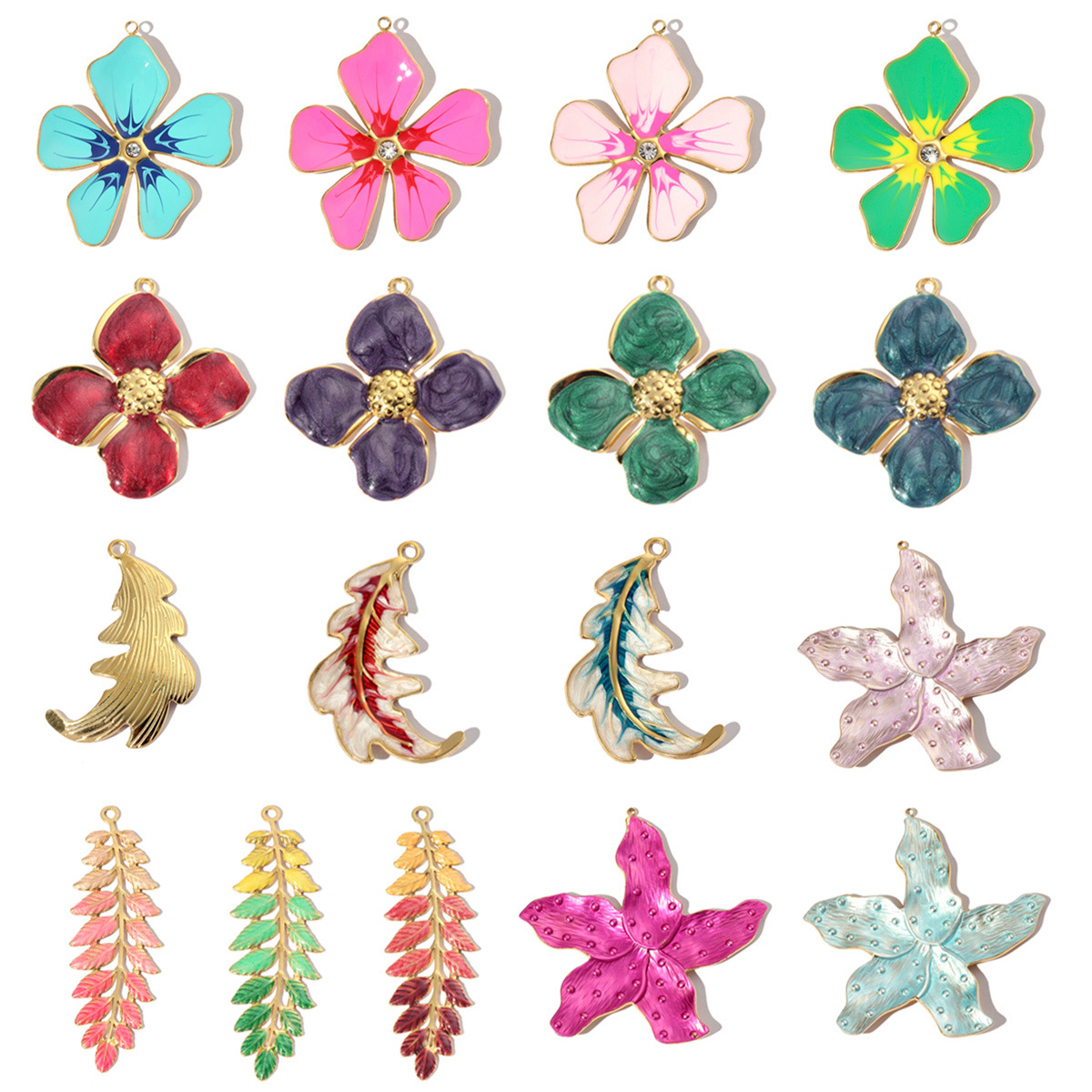 Enamel Flower Four-leaf Clover Stainless Steel Charms