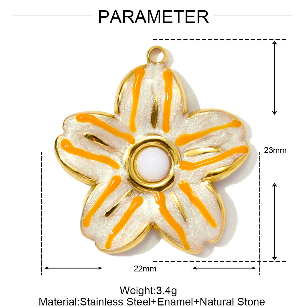 Natural Stone Flower Heart Stainless Steel Charms