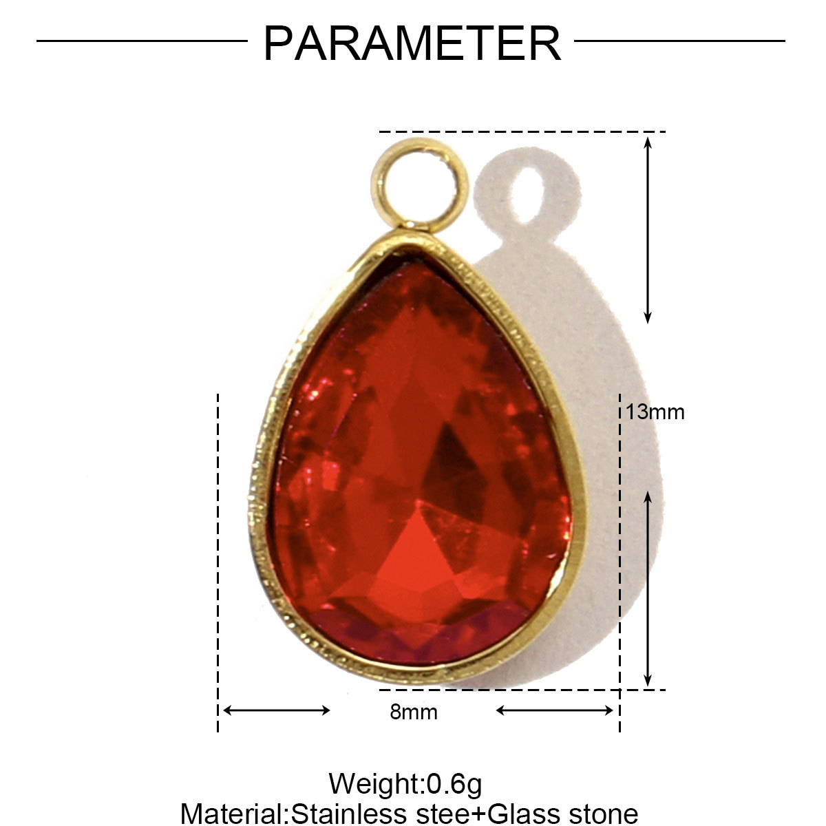 Water Drop Heart Star Glass Stainless Steel Charms