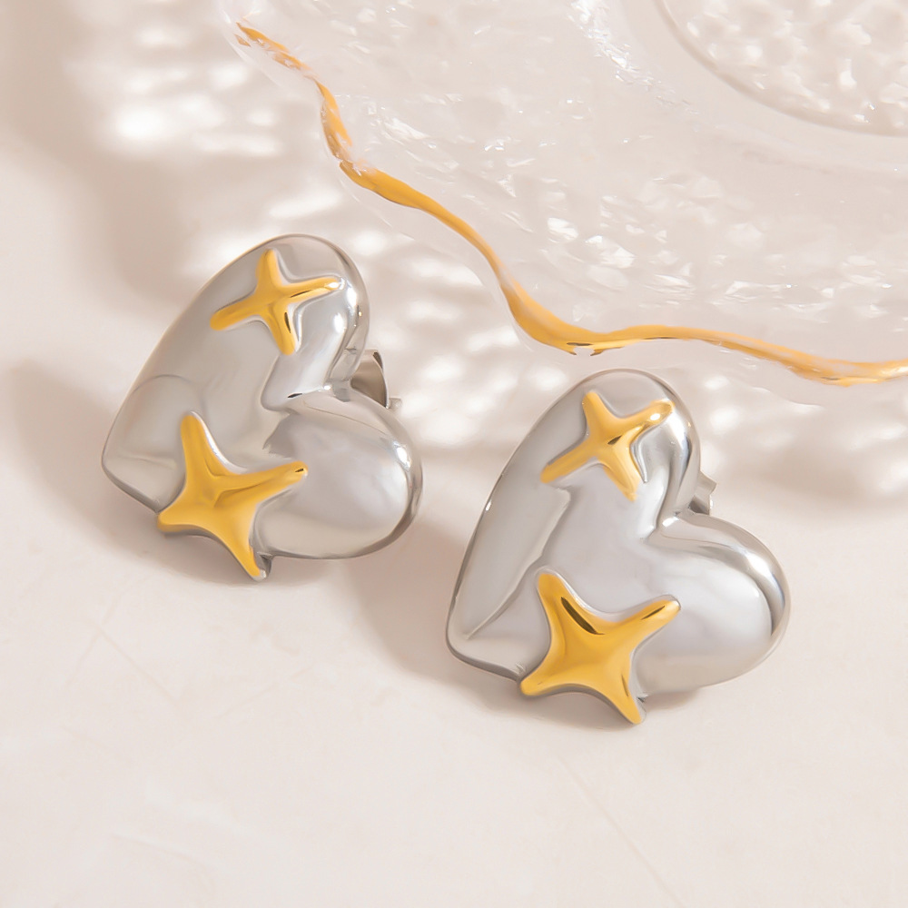 Two-Tone Heart Star Earrings