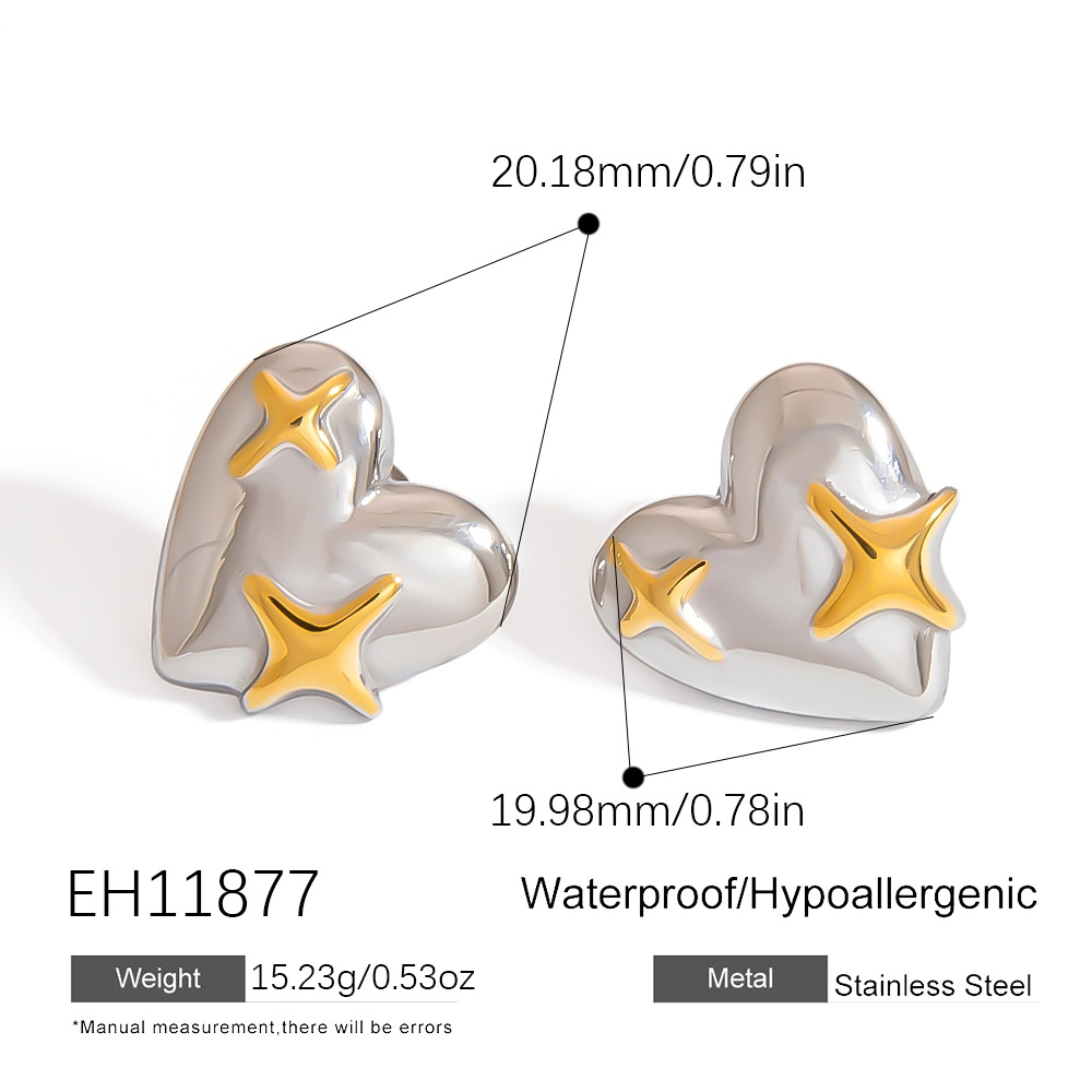 Two-Tone Heart Star Earrings