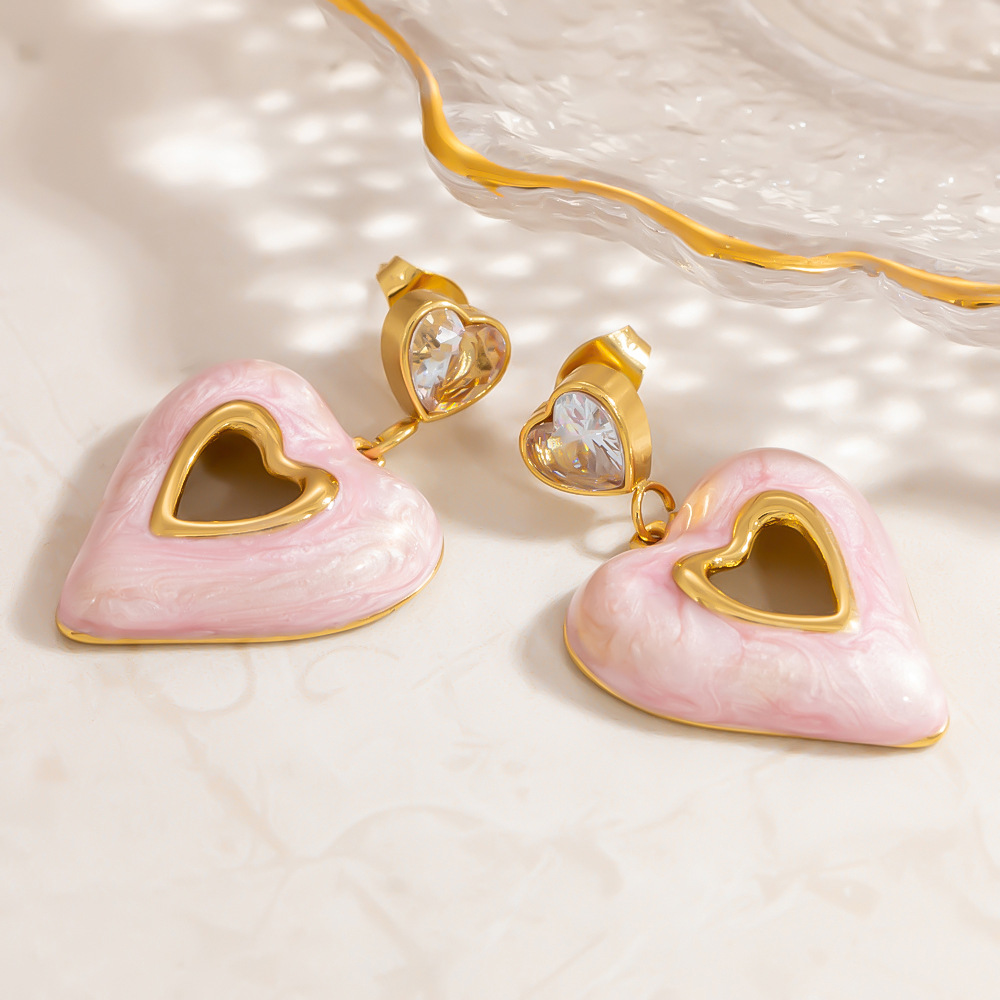 Enamel Heart Flower Earrings