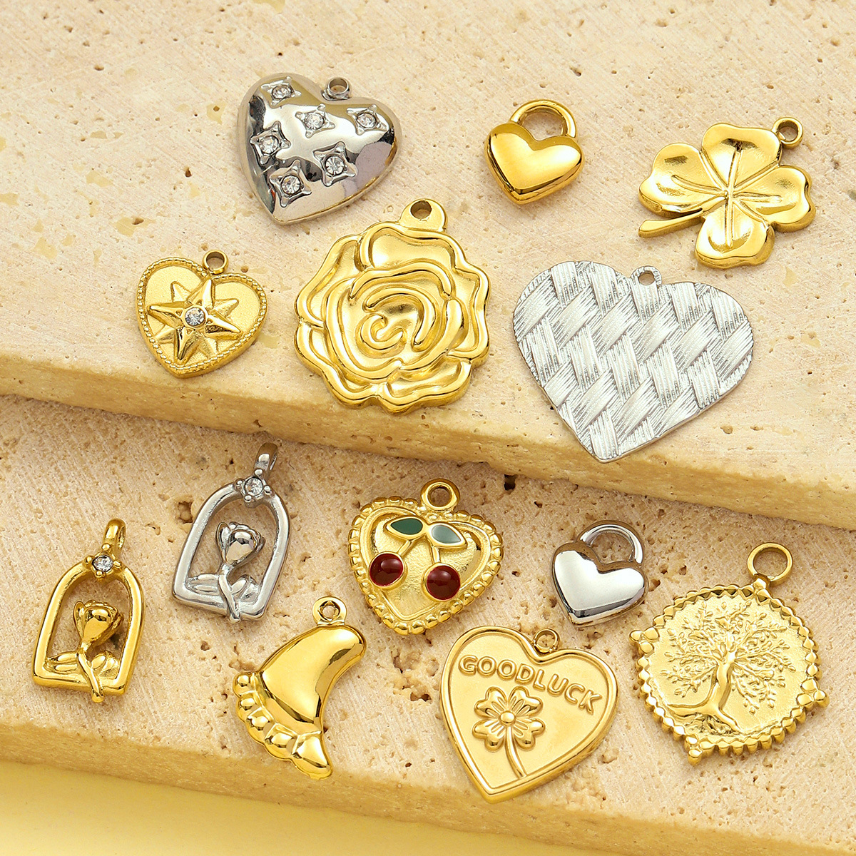 Heart Cherry Life Tree Flower Clover Stainless Steel Charms