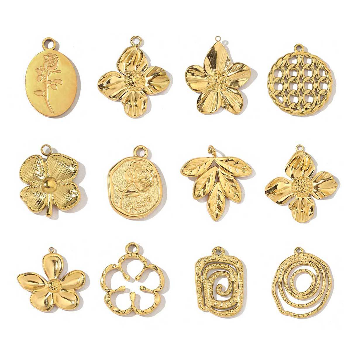 Flowers Clover Spiral Stainless Steel Charms