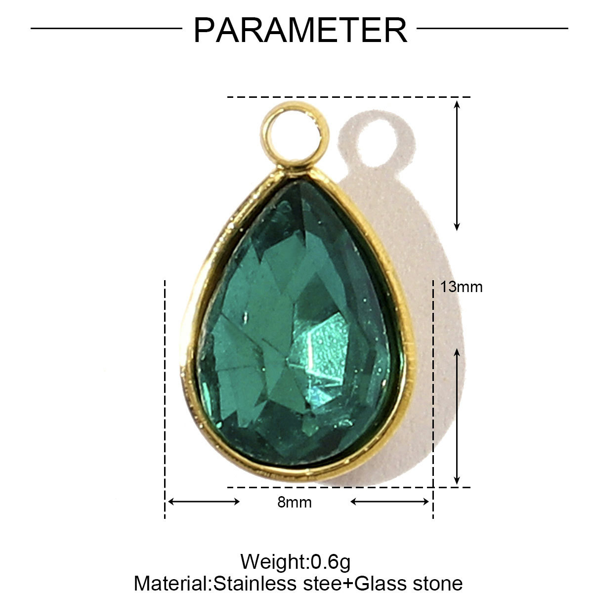 Water Drop Heart Star Glass Stainless Steel Charms