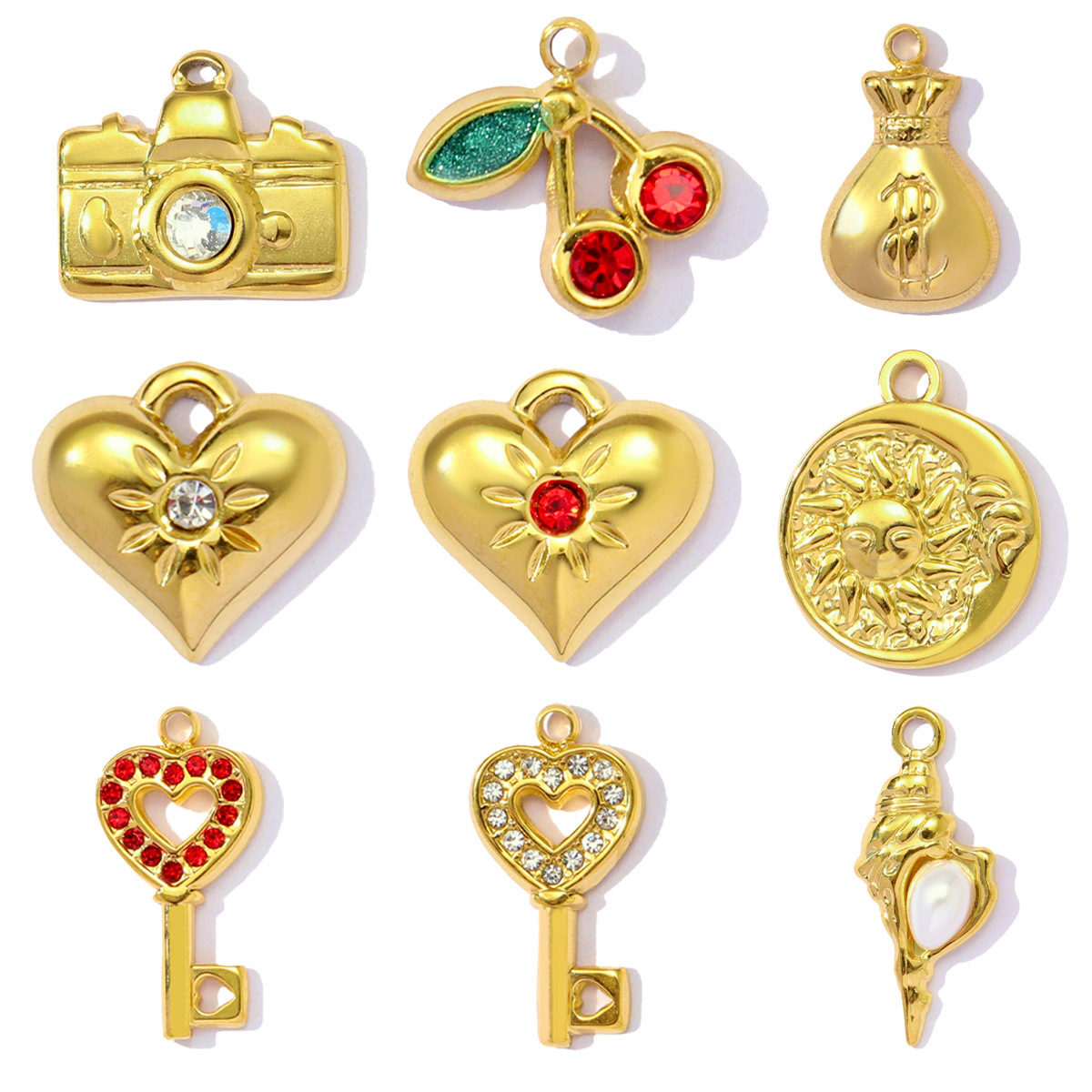 Love Key Camera Cherry Sun Money Stainless Steel Charms