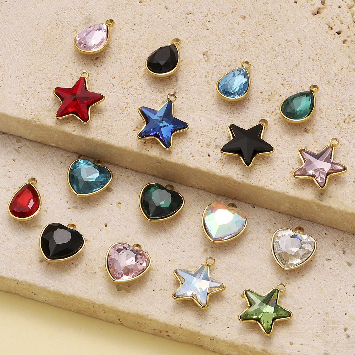 Water Drop Heart Star Glass Stainless Steel Charms