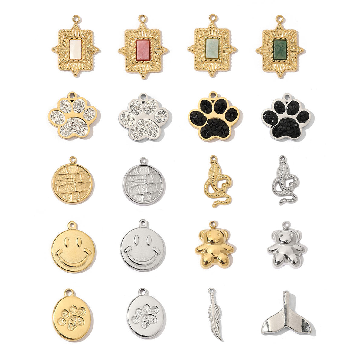 Dog Claw Snake Smiley Stainless Steel Charms