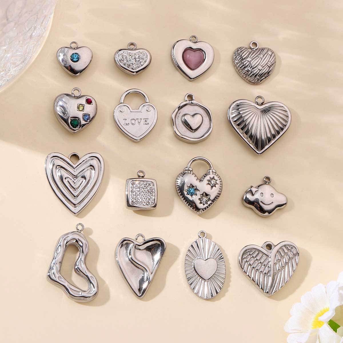 Metal Wind Heart Lock Clouds Stainless Steel Charms